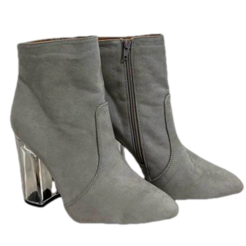 New Charlotte Russe Grey Faux Suede with Acrylic Heel Ankle Boots